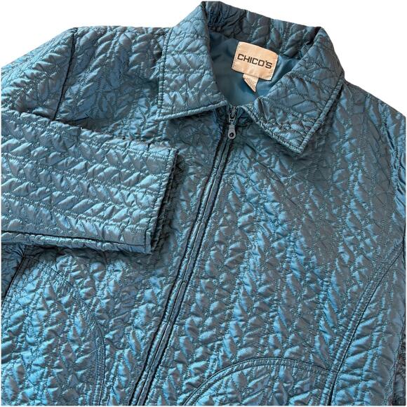 Chico's Women Turquoise Blue Lightweight Quilted Jacket Coat Size 3 (XL) - Picture 1 of 14